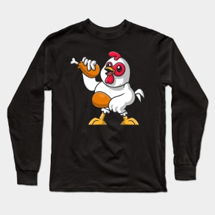 Cute chicken Chef Holding Fried Chicken Cartoon Long Sleeve T-Shirt